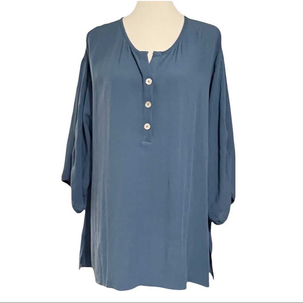 Soft Surroundings Blue Tunic Top with Button Placket - Picture 1 of 10